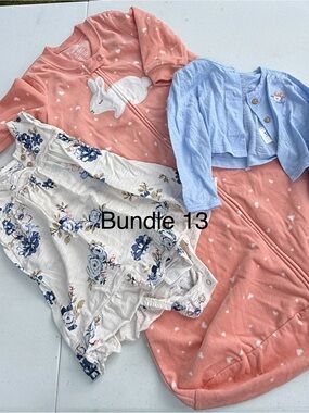 Carter's Coral Bunny Sleep Sack + Blue Bolero & Cream Floral Romper Bundle